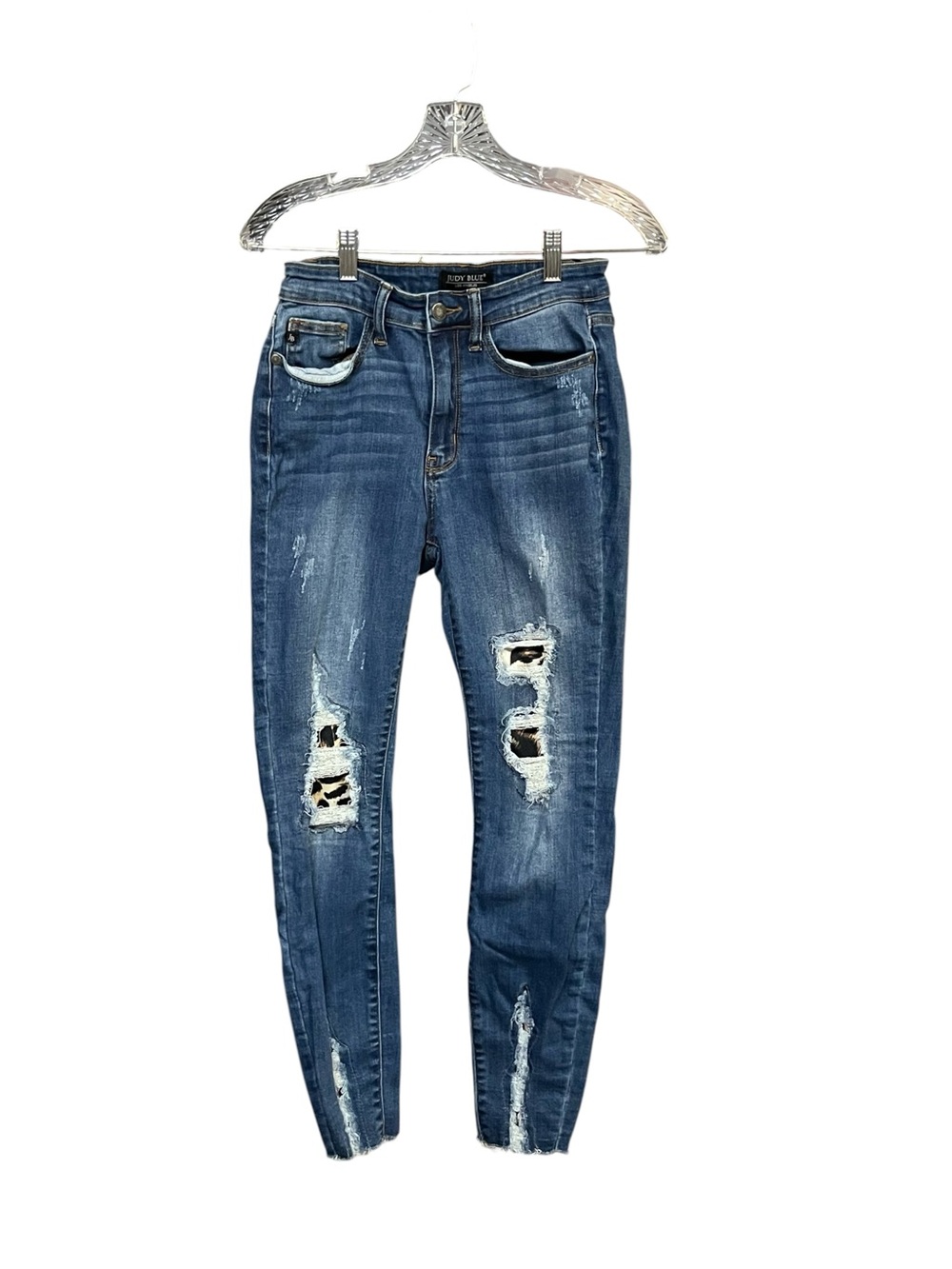 Judy Blue 3/26 Skinny Jeans Distressed Leopard Patch Grunge Western